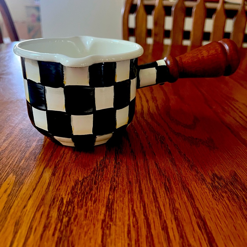 Mackenzie Childs Checkered Small Pot with Wooden Handle